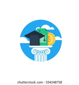 Education concept, research grant and certificate, tuition money, finance education, scholarship vector illustration