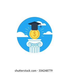 Education concept, research grant and certificate, tuition money, finance education, scholarship vector illustration