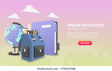 Concepto educativo con mochila escolar y conceptos de ilustración de archivos para el desarrollo de sitios web móviles.