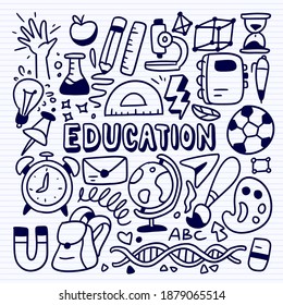 Education concept sketch with school and university study icons, doodle educations icon se