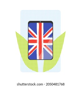 Education concept: smartphone whith United kindom national flag created in gfunde style.