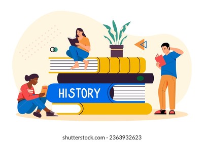 Education concept, student reading books and study. Vector of book education, study concept knowledge, school library, character reading literature illustration