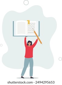 Education concept Student studying with book .cheerful woman posing.flat design.illustration with people.