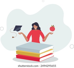 Education concept Student studying with book.flat design.illustration with people.