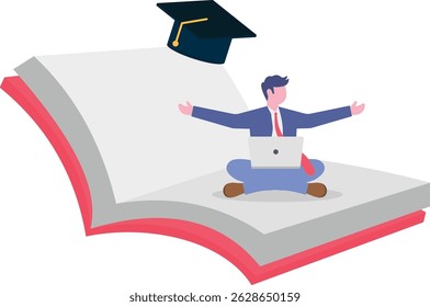 Education concept, Student studying with book.flat design.illustration with people.

