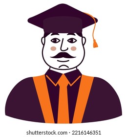 Education concept with students in graduation gown.Boy graduate in mantle.University male student. Isolated on white background. Vector flat illustration.