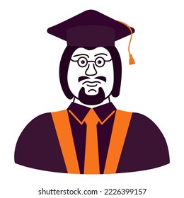 Education concept with students in graduation gown.Boy graduate in mantle.University male student. Isolated on white background. Vector flat illustration.