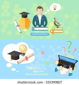 Education concept teacher classroom exams online education diploma laptop student lecturer distance tutorials university college vector banners  