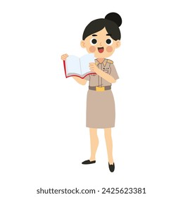 Education concept. Teaching Lesson on Book.  Happy Female Thai Teacher Engaged in Reading Book
