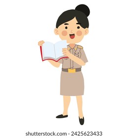 Education concept. Teaching Lesson on Book.  Happy Female Thai Teacher Engaged in Reading Book