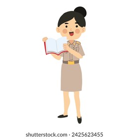 Education concept. Teaching Lesson on Book.  Happy Female Thai Teacher Engaged in Reading Book