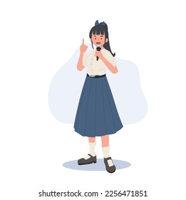 Education concept. Thai stident girl tailking with microphone. vector illustration