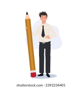  Education Concept. Thai University Student in Uniform with big Pencil