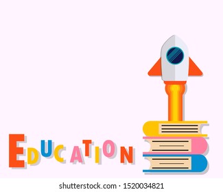 Education concept: There are spaceship, books for your design about exam, final and entrance.
