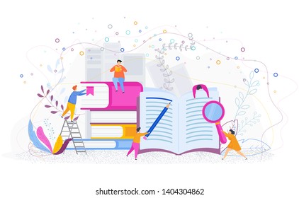 Education concept with tiny people. Vector illustration in flat cartoon style.