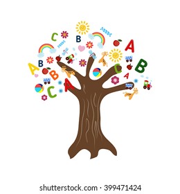 Vector Tree Alphabet Letters School Supplies Stock Vector (Royalty Free ...
