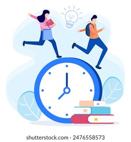 Education concept vector illustration, back to school. The student characters are very happy to welcome the new school year.