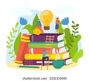 Education concept, vector illustration. People man woman character get knowledge from book, study for cartoon idea creating. Student group