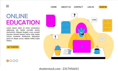 Education concept vector illustrations of distance web learning. Design to online education platform, master classes and language classes, video call, educational webinar, personal tutor courses.