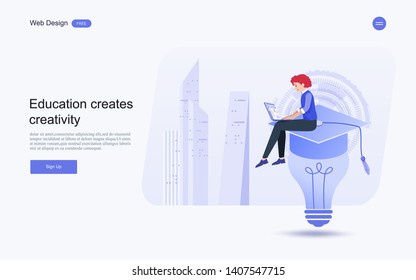  Education concept for website and landing page template.Online education, training and courses, learning, creative idea.Vector illustration. 