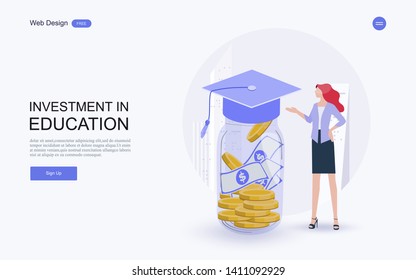 Education concept for website and landing page template.investment in knowledge, student loans, scholarships.money,savings for study.Vector illustration.