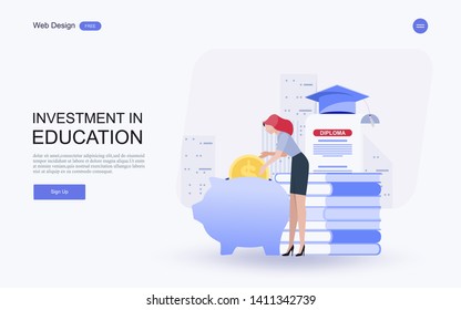 Education Concept For Website And Landing Page Template.investment In Knowledge, Student Loans, Scholarships.money,savings For Study.Vector Illustration.