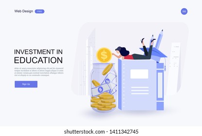 Education concept for website and landing page template.investment in knowledge, student loans, scholarships.money,savings for study.Vector illustration.