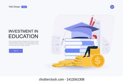 Education Concept For Website And Landing Page Template.investment In Knowledge, Student Loans, Scholarships.money,savings For Study.Vector Illustration.