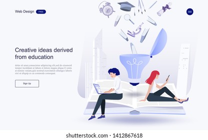 Education concept for website and landing page template.Online education, training and courses, learning, creative idea.Vector illustration.