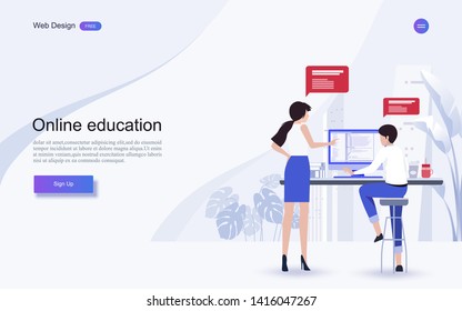 Education concept for website and landing page template.Online education, training and courses, learning, creative idea.Vector illustration. 