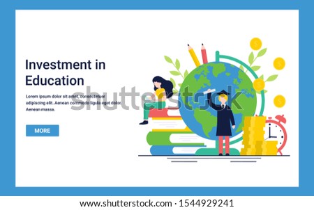 Education concept for website and landing page template. Investment in knowledge, student loans, scholarships, online education. Flat vector illustration.