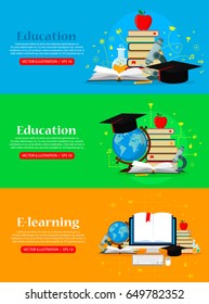 Education concepts illustration. Set of  three web banners. Flat modern design. EPS 10.