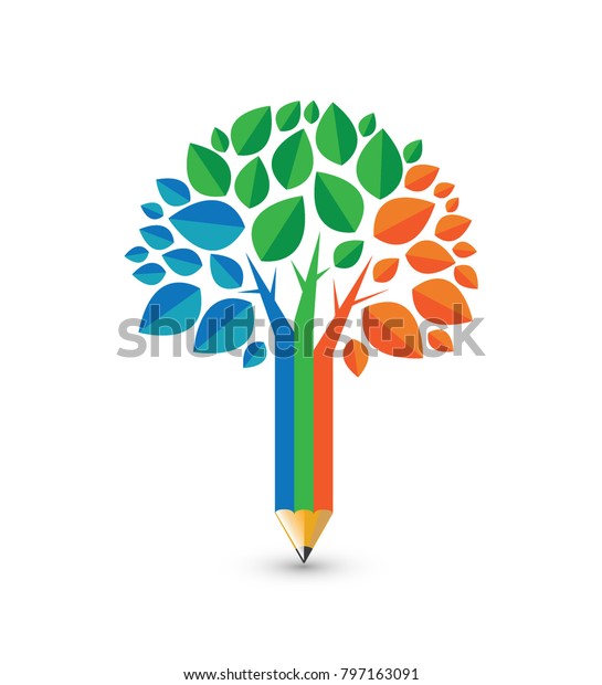 教育のコンセプト図 鉛筆の木のイラスト教育のコンセプト エコ教育のコンセプト コミュニティ 教育のロゴ 環境問題 のベクター画像素材 ロイヤリティフリー