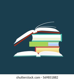 Education conceptual pile of books open and closed.