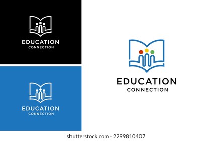 education connection team logo design with book and people vector concept