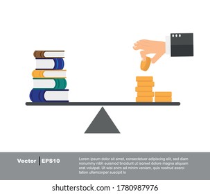 Education cost flat concept. University education pricing and cost analysis.
