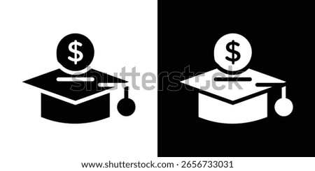 Education cost icon in flat black solid vector set