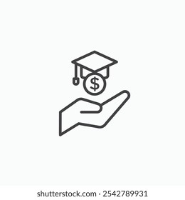 Education cost icon in thin outlined.