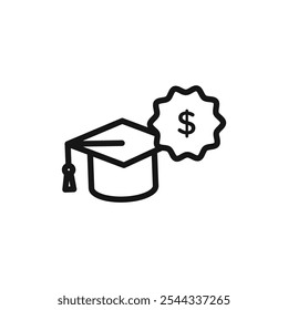 Ilustración de línea delgada plana de Vector de icono de costo de Educación