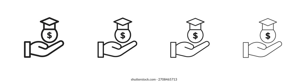 Education cost icons in black simple line elements.