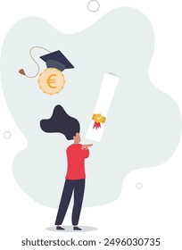 Education cost, tuition or scholarship, money for university or graduation, school expense or student debt, college diploma concept,flat design.illustration with people.