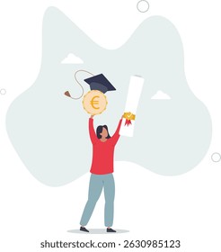Education cost, tuition or scholarship, money for university or graduation, school expense or student debt, college diploma concept, character life .