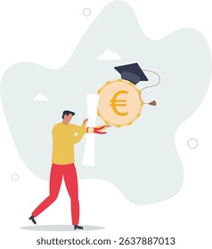 Education cost, tuition or scholarship, money for university or graduation, school expense or student debt, college diploma concept,. character life .