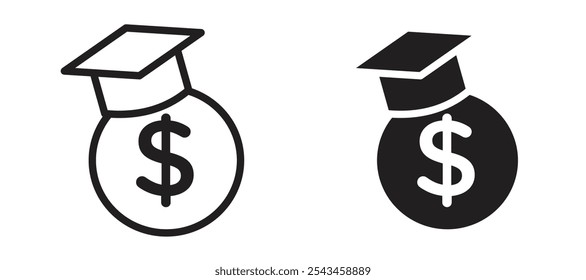Education cost vector icon set in black.
