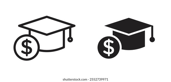 Education cost vector icon set black filled and outlined style.