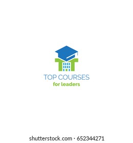 Education courses creative logo consist of university hat, pi symbol and school building in the negative space. Online classes vector sign