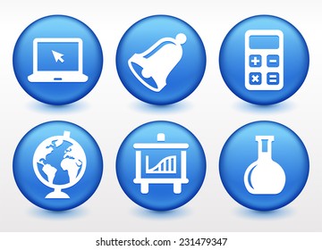 Education Courses on Blue Round Buttons
