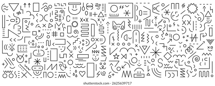  Education creative kids signs and symbols geometric line shapes faces toys robots vector background