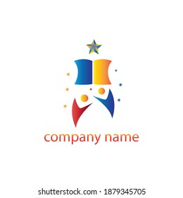 educación, logotipo creativo, ilustración estrella, libro, diseño de color infantil vectorial