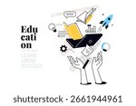 Education. Creative vector illustration for web banner, social media, business presentation, marketing material. Back to school. Distance education, online learning.